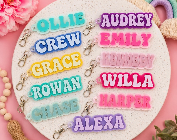 Personalized Backpack Keychain for Kids, Custom Name Tag, Acrylic Backpack Tag, Lunch Box Name Tag, School Bag Charm, Back to School Gift