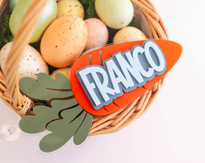 Custom Easter Name Tags, Personalized Easter Gift, Custom Easter Basket Tag, Carrot Name Tag, Kids Easter Basket