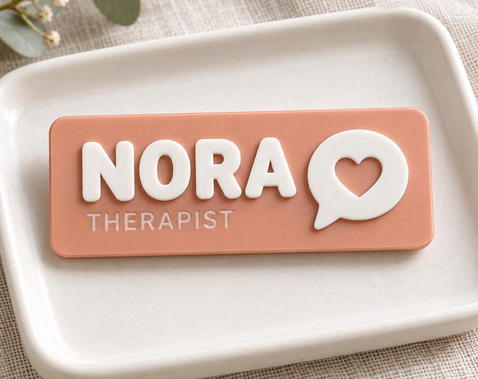 Personalized Therapist Name Badge, Custom Acrylic Counselor Name Tag with Speech Icon, Hospital Badge