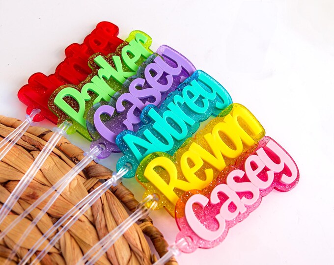Personalized Name Tag Keychain, Custom Acrylic Name Tag, Glitter Backpack Tag, Kids Bag Tag, Custom Name Keychain, School Name Tag Gift