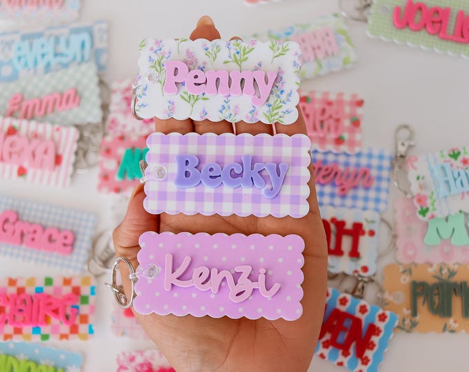 Lilac Cute School Bag Tag | Back to School Gift | Preppy Bag Charm | Personalized Backpack Name Tag for Girls | Custom Acrylic Name Keychain