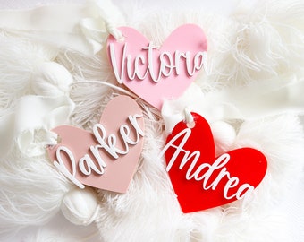 Valentines name tag, Valentines heart Name Tags, Acrylic Heart Name Tags, Personalized Name Valentine's Day Gift Basket Gift Tag, Easter Tag