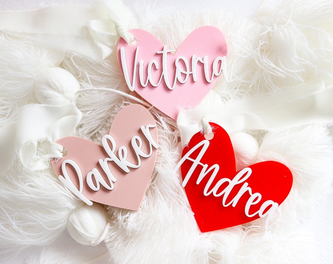 Valentines name tag, Valentines heart Name Tags, Acrylic Heart Name Tags, Personalized Name Valentine's Day Gift Basket Gift Tag, Easter Tag
