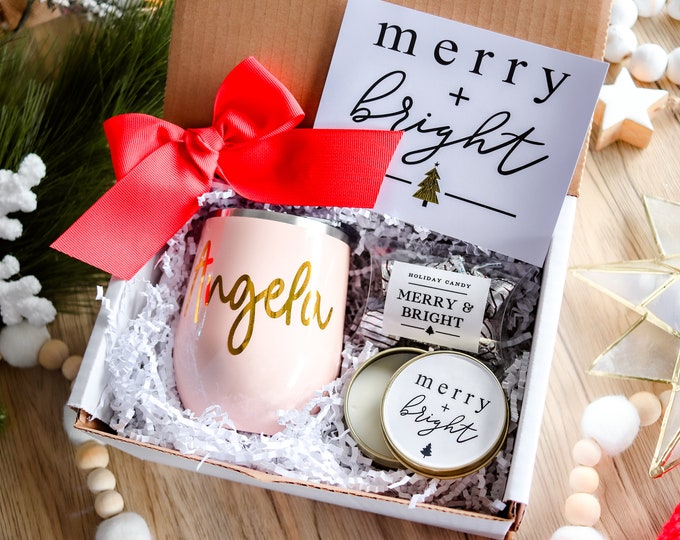 Christmas Box, Christmas custom gift, Christmas appreciation gift, Christmas office gift, rose gold tumbler, gift for him, Candle gift