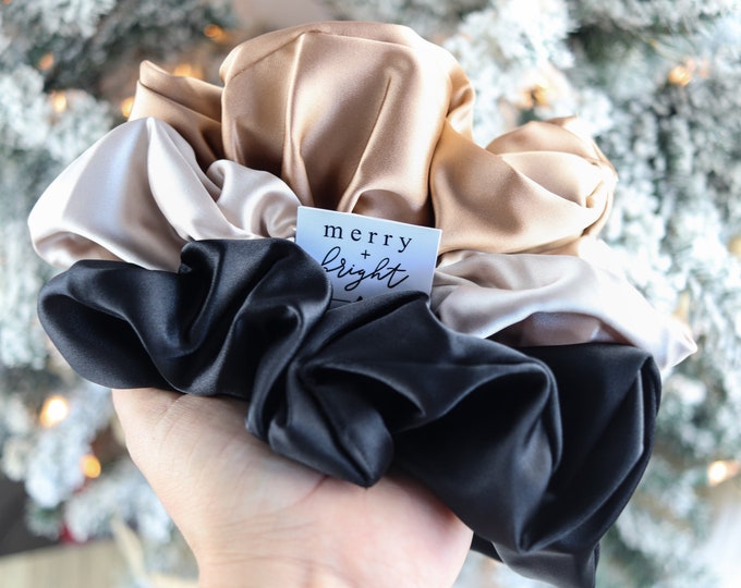 Christmas Scrunchies | Silk Satin Hair Scrunchies | Neutral Silk Scrunchies |  Silk Satin Scrunchies | Hair Ties | Christmas Gift