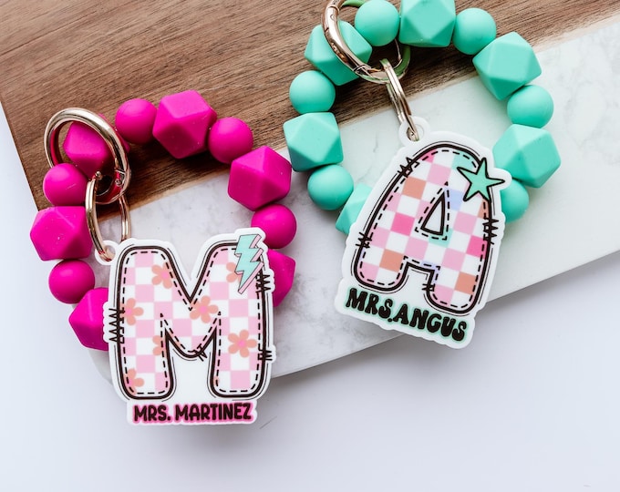 Personalized Teacher Appreciation Gift Acrylic Keychain- Monogrammed Key ChainTeacher Keychain, teacher gift- Bulletin Board keychain, Retro