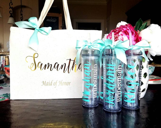 tote bag and tumbler  set.. Tote and tumbler set, bridesmaid gift, children gift, bachelorette party gift, bride to be kit, bride to be set