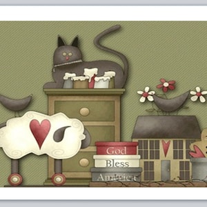 30 Personal Address Labels Primitive Country Cat Sheep Crow (p 26)