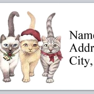 30 Personal Address Labels Three Cats  Christmas (bx 787)