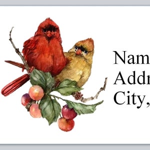 30 Personal Address Labels Cardinal bird Couple (bx 812)