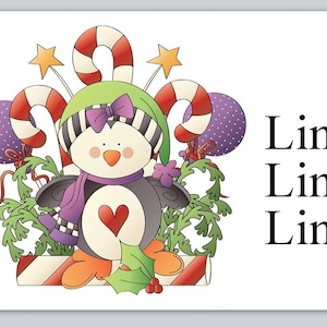 30 Personal Address Labels Christmas Penguin Candy cane (jx 121)
