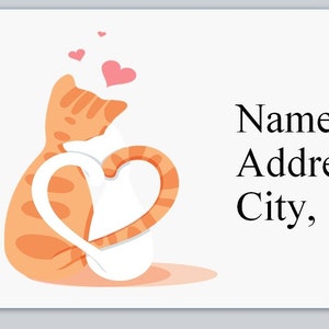 30 Personal Address Labels Abstract Cat with Heart  (bx 724)