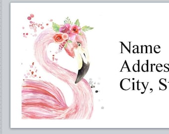 30 Personal Address Labels Country  Pink Flamingo (bx 788)