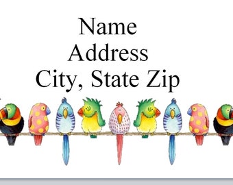 30 Personal Address Labels Colorful Cute Birds on Branch (bx 830)