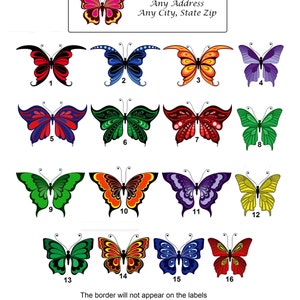 30 Personal Address Labels Butterflies. choose any picture (bu4)
