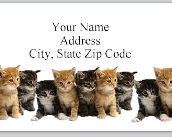 30 Personal Address Labels Row of Kittens Cats (bx 96)