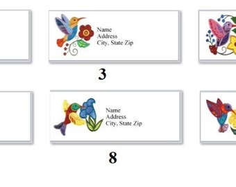 30 Personal Address Labels Primitive Country Cute Cartoon hummingbirds (bx 403-412)