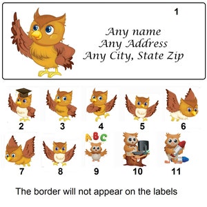 30 Personal Address Labels Owls. choose any picture (Ow3)