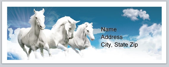 White Horse Return Address Labels Equestrian Horses White Mare 60 Labels 