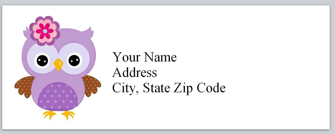 30 Personal Address Labels Cute Lavender Cartoon Owl With Flower (bx ...