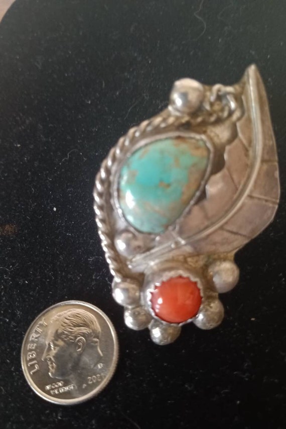 Native American sz 7  Coral/Turquoise Ring - image 3