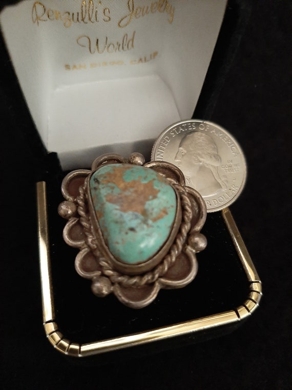 Native American sz 9 Turquoise/Sterling Ring - image 1