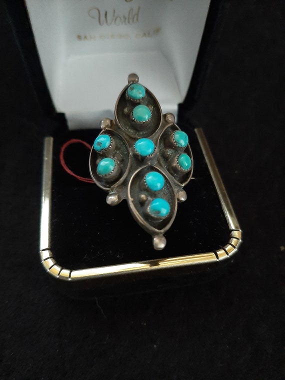 Native American Shadow Box Sterling/Turquoise Rin… - image 1