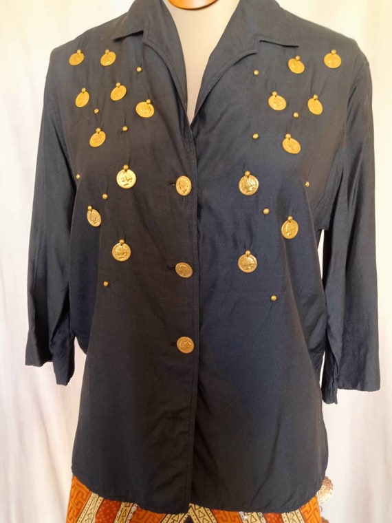 1950's Silk Blouse w/Coins "Sir James"  M