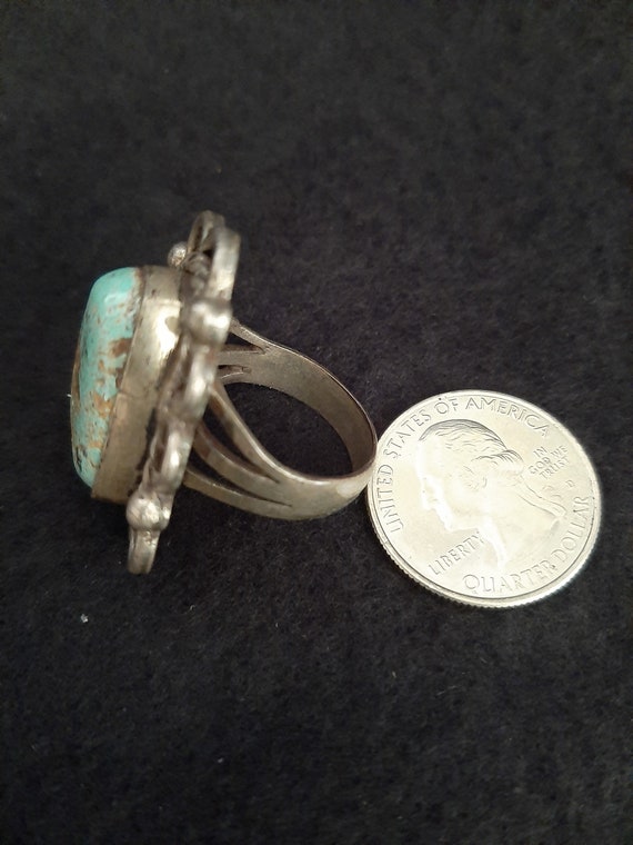 Native American sz 9 Turquoise/Sterling Ring - image 2