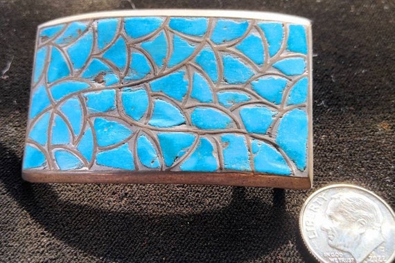 Native American Zuni Inlaid Turquoise/Sterling Be… - image 4