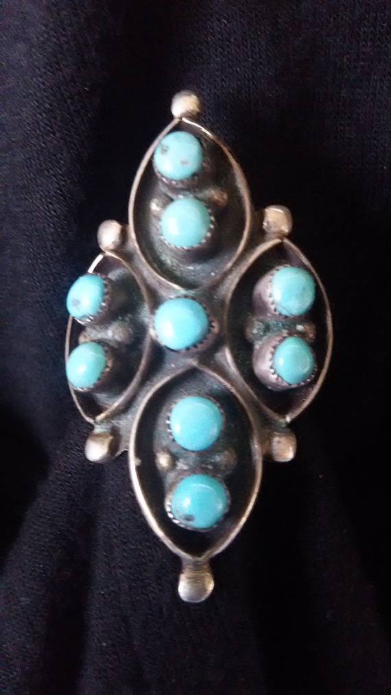 Native American Shadow Box Sterling/Turquoise Rin… - image 3