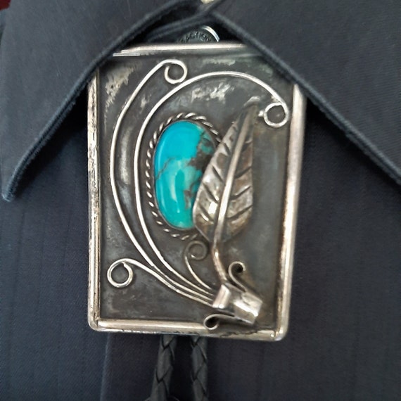 Vintage Native American Bolo Tie Turquoise/Sterli… - image 1