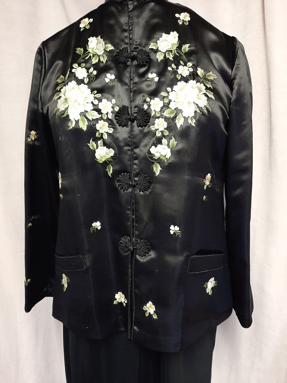 Chinese Embroidered Silk/Rayon Black Jacket M