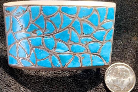 Native American Zuni Inlaid Turquoise/Sterling Be… - image 1