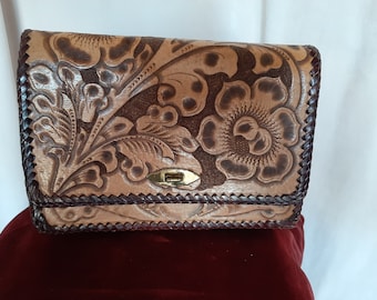 1950's Hand Tooled Leather Mexican Purse