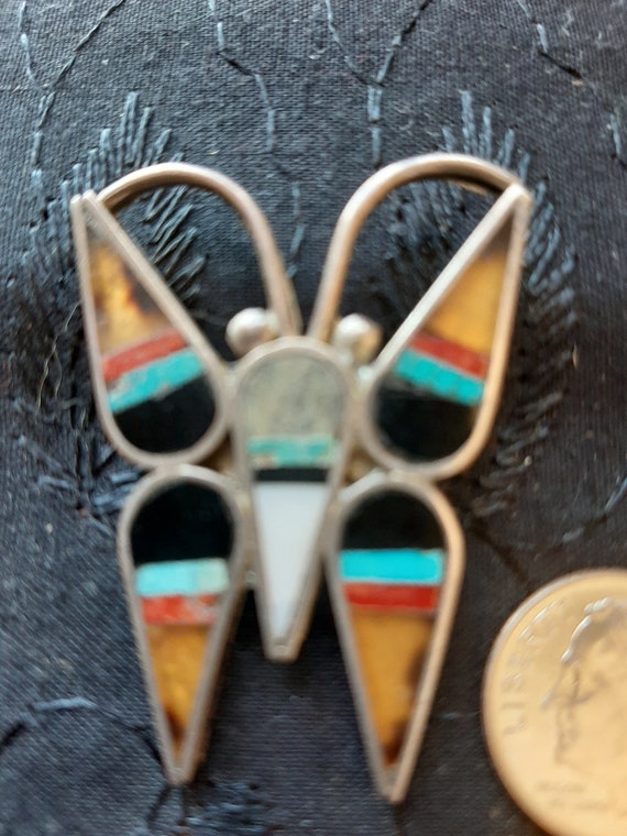 Zuni Early Inlay Butterfly Pin     3/4 x 1 1/2