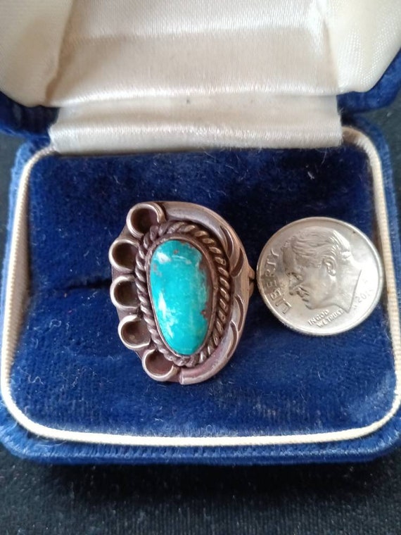 Native American Turquoise/Sterling Ring sz 7 - image 1
