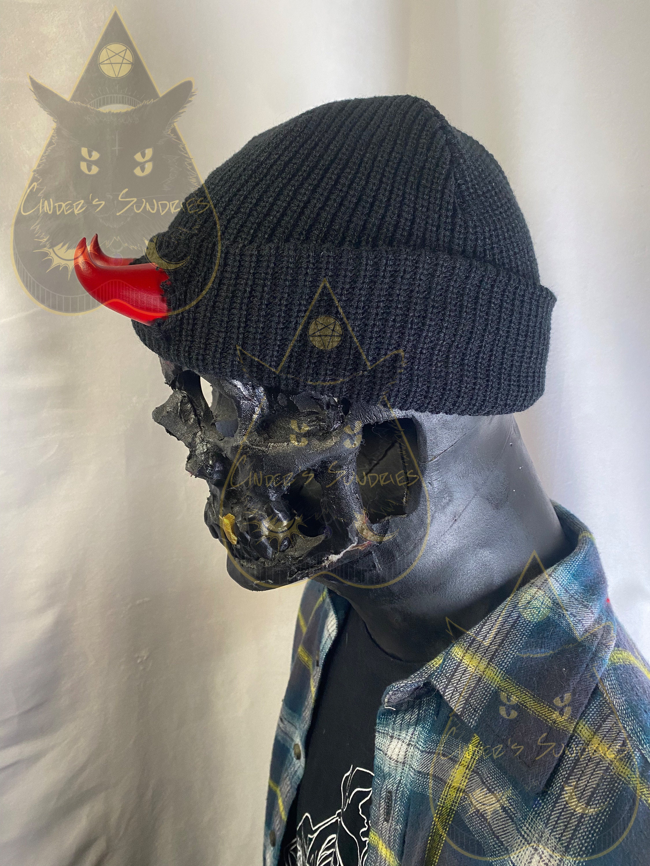 国内で当店のみ Supermade - WIND DEVIL HORN PULLOVER HAT Devil Horn Knitted Beanie Hat for Adult, Halloween Horns Cap