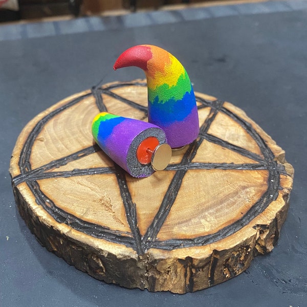 priDEMONth Gay Pride Rainbow Pinback Devil Horns