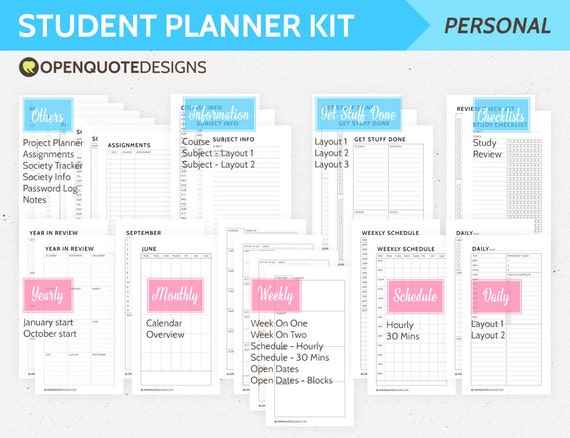 printable student planner kit student organizer printable etsy student organizer