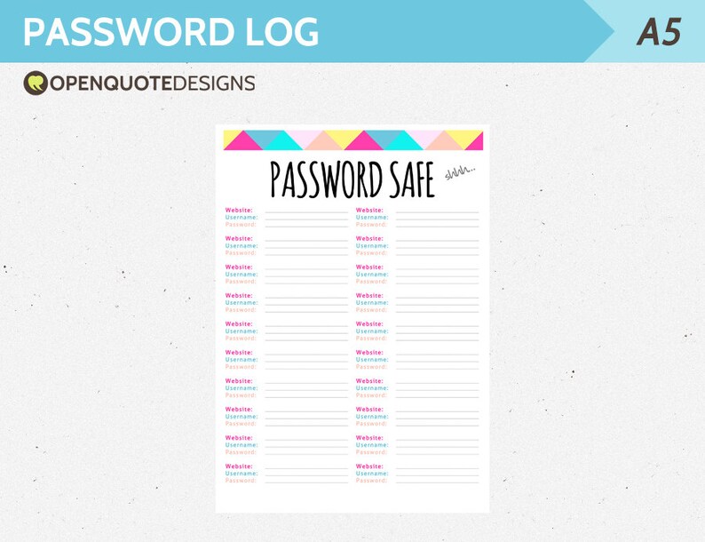 Filofax Printable Pword Organizer, Pword Checklist, Printable Filofax Planner, A5 Filofax Add picture regarding Printable Password List identify Filofax Printable Pword Organizer, Pword Record, Printable Filofax Planner, A5 Filofax Add