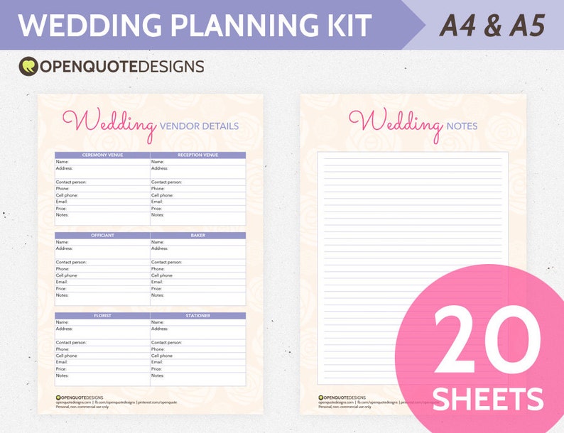 Printable Wedding Planner Organizer Printable Wedding | Etsy