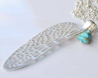 Large  Sterling silver Dragonfly wing pendant on a 75 cm curb chain