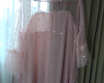 night gown pink vintage dress pink lace gold stars moons sweet