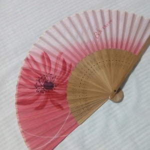 Vintage Japanese Sensu Fan: Floral Fabric & Wood Folding Fan