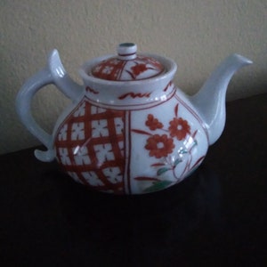 teiera in porcellana giapponese, vaso in ceramica, fiori bianchi e marroni, vintage, originale Giappone