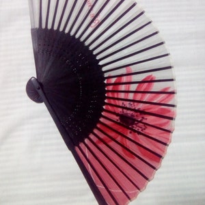 Vintage Japanese Sensu Hand Fan: Fabric & Wood Folding Fan