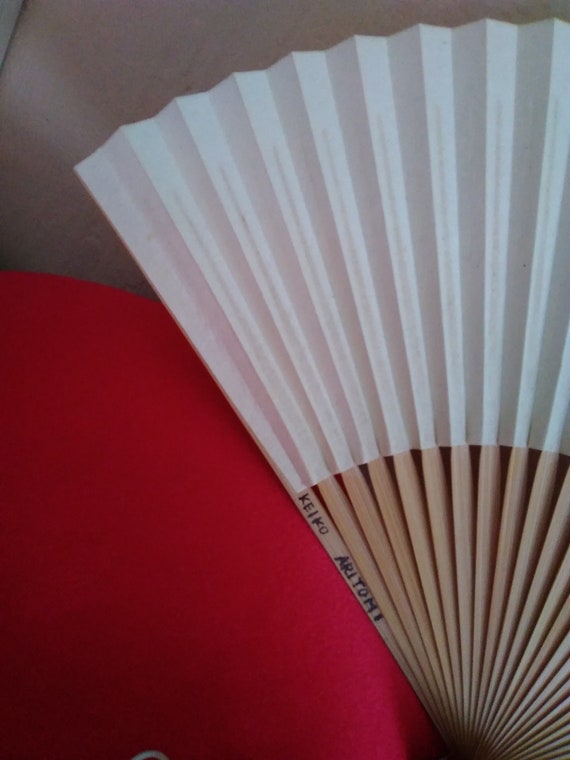 Fan vintage japanese paper wood flowers hand fan fold… Gem