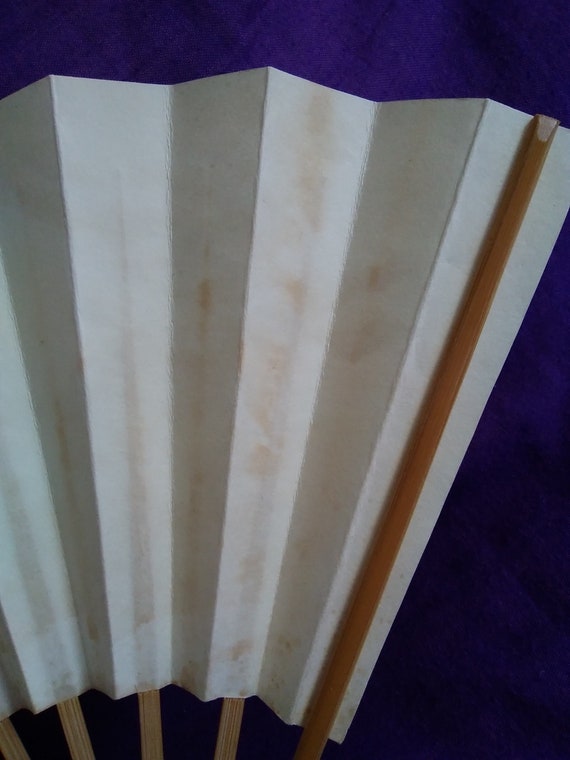 fan vintage japanese paper wood folding fan orang… - image 3