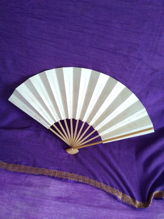 fan vintage japanese paper wood folding fan orang… - image 10